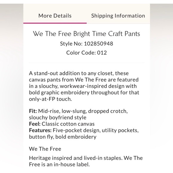 We The Free Bright Time Craft Pants Sz 10 New NWT cotton - Picture 11 of 16